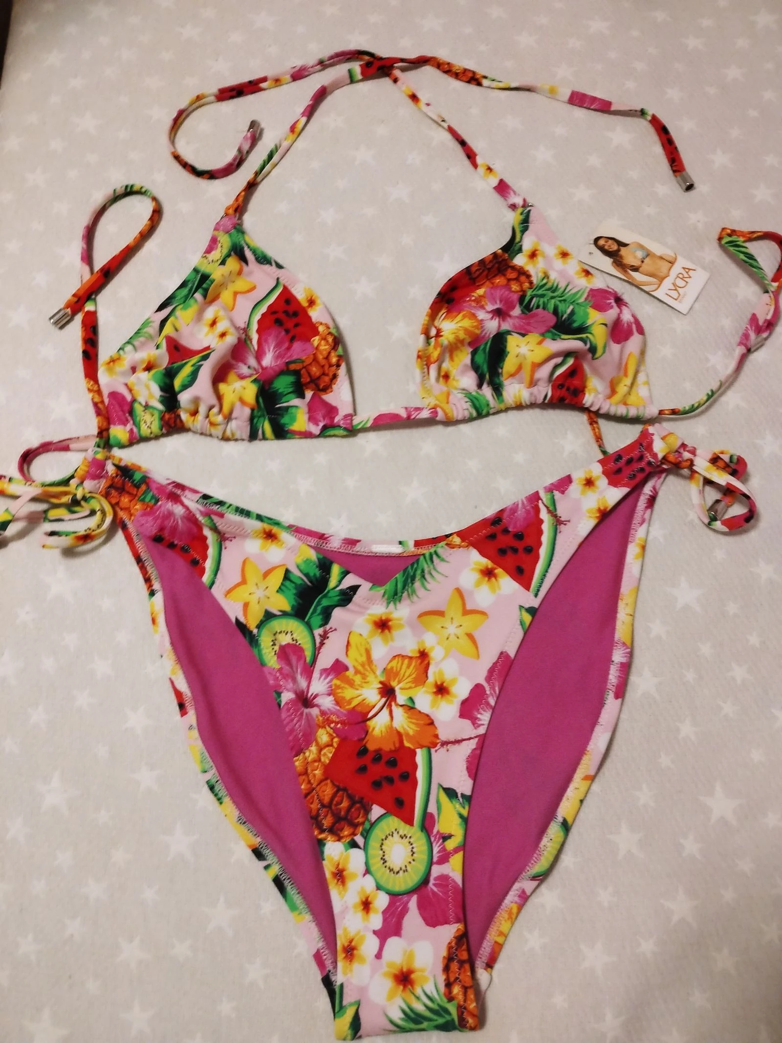 Bikini Tropical triângulo de Frutas e Flores Tamanho M – photo 3